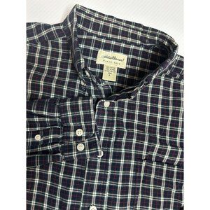 Eddie Bauer Men's Large Long Sleeve Button Down‎ Blue Plaid Shirt